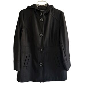 Classic Black Wool Blend Coat Plus Size 2X Hooded Single Breasted Lined Classic